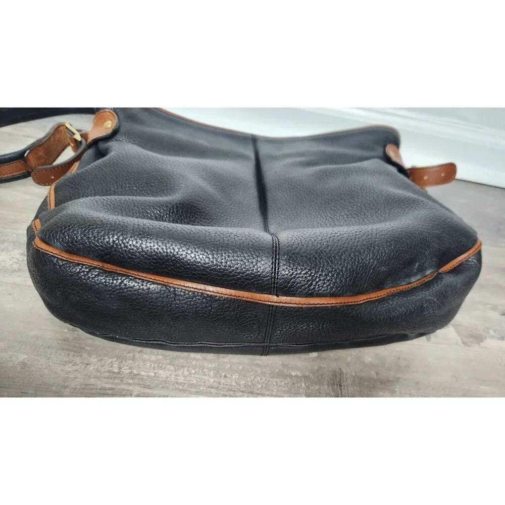 Earthbags Large Black & Brown Leather Tote / Messenger Bag